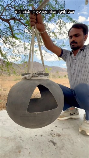 पक्षिओं के लिए ठंडे पानी का देशी फ्रिज 💦 #water #summer #animals #birds #gaun #village #reels