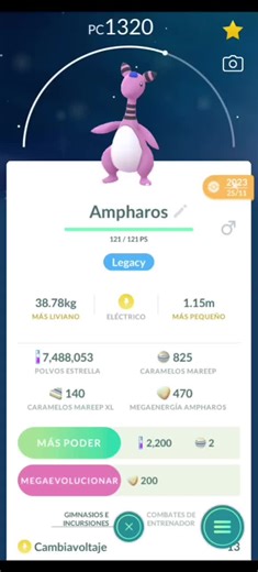 Mega Evolucióno a Ampharos shiny. #pokemongo #ampharos #shiny #megaevolucion #megaampharos