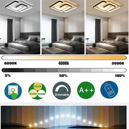 Modern Led Ceiling Light Fixture with Remote Dimmable Flush Mount Square 40W Ceiling Lamp #home