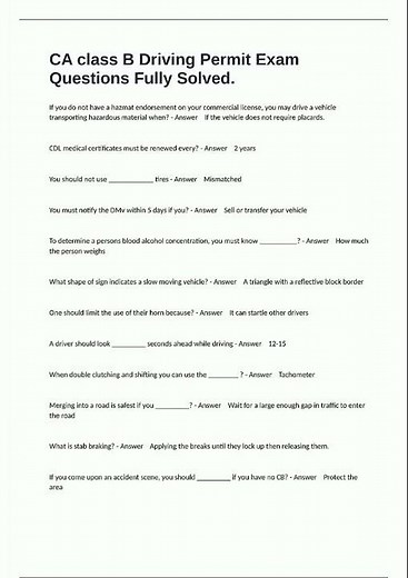 Latest CA class B Driving Permit Exam Questions Fully Solved95 video