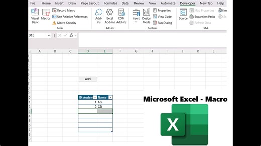 Microsoft Excel: How to open the Developer, How to add the button, how to record and assign macro
