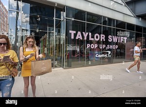 Fans of Taylor Swift leave the Taylor Swift pop-up shop in New York with their â€œmerchâ€ purchases on Saturday, August 24, 2019. Swift is selling merchandise created in a collaboration with Stella McCartney tied into her new â€œLoverâ€ album. Swift will be opening MTVâ€™s VMA (Video Music Awards) show taking place this year in Newark NJ. (ÂPhoto by Richard B. Levine Stock Photo - Alamy