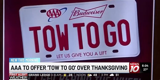 AAA brings back free Tow-to-Go service for Thanksgiving holiday