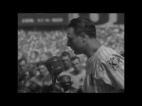 Lou Gehrig gives his famous farewell speech at Yankee Stadium