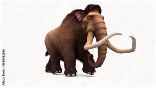 Ultra-Realistic Full-Body Woolly Mammoth Walking Motion on Pure White Isolated Background with Authentic Prehistoric Detail