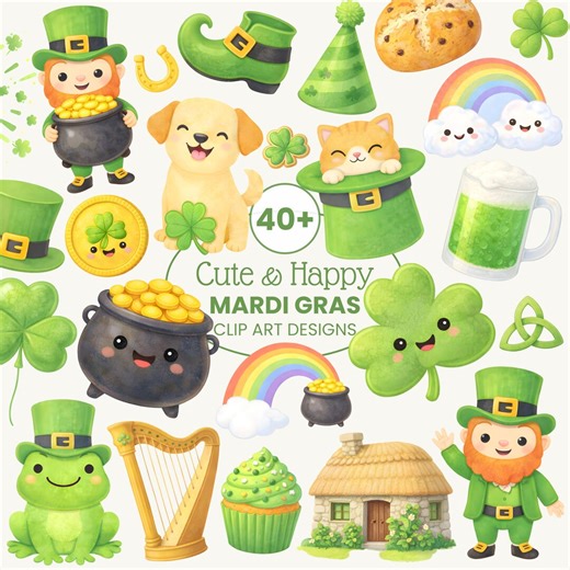 St Patrick’s Day Clip Art PNG | Irish Clipart for Kids | Green Holiday Graphics - Etsy