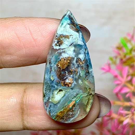 Chrysocolla Native Copper - Cabochon Pendant - Gemstone Size (33x15x5mm) - Etsy