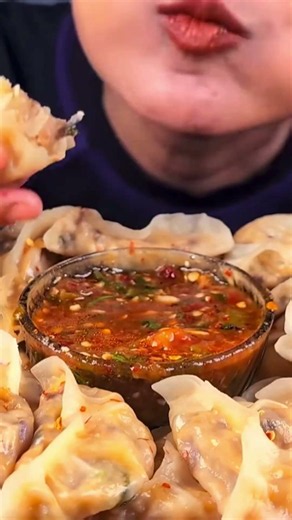 Spicy veg momo eating🤤 #mukbang