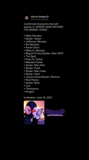 Confirmed characters that will appear in ‘SPIDER-MAN #spiderman #spiderverse #milesmorales