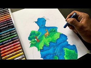 Mother Earth Oil Pastel - How to draw mother nature ( Tutorial )