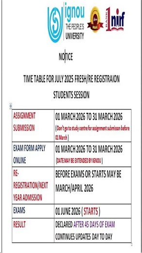 IGNOU JULY 2025 TIME TABLE. (MESSAGE-9466495057). #ignou #pg #assignment #cheaprate