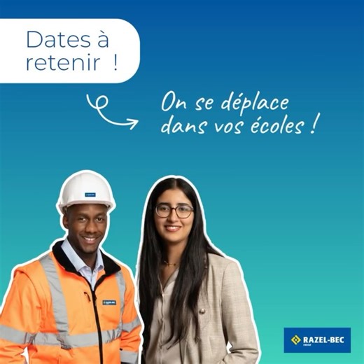 Razel-Bec – Du cœur à l’ouvrage on Instagram: "[🎓À vos agendas - Événements écoles ] Nous sommes ravis de vous partager notre calendrier d’événements en relations écoles pour ce mois de novembre ! 📅 Préparez-vous à vivre des rencontres enrichissantes et à découvrir nos métiers chez Razel-Bec ! 👷‍♂️ #RazelBec #DuCoeurAlOuvrage #TravauxPublics #Collectif #Engagé #JeunesTalents #Recrutement #ForumÉcoles #Stage #TFE #RelationsÉcoles"