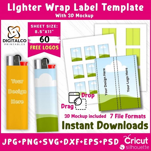 Lighter Label Template, Lighter Wrapper Template, Sublimation Template, Lighter Label Full Wrap, Canva Editable Template, Drag and Drop, Svg - Etsy