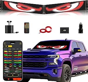 Devil Eyes Light for Cars (2-Pack) – 23.4''x4.7'' Dual LED Eyes for Car Windshield | Perfect Sync, Programmable Patterns, App/Remote Control | for Sedans, SUVs, Medium Trucks – Custom Dynamic Sign