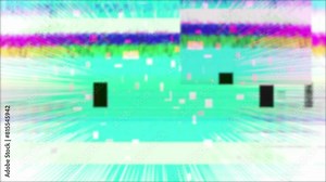 Computer or television screen with flashy images, glitches and static effects