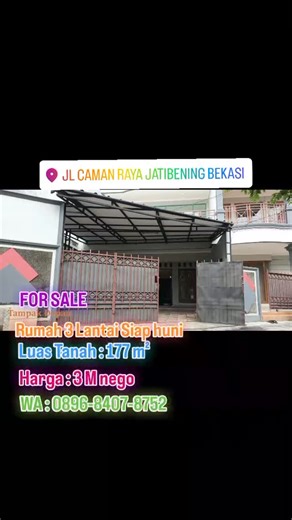 property kota bekasi | Rumah di Jatibening Bekasi Spesifikasi : Type Property : Town house Area Property : Caman Raya Bekasi Rumah 3Lantai Siap Huni Luas Tanah... | Instagram