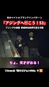 📺釣りビジョンVOD注目作品✨ 『アジングへ行こう！53』アジングの楽園 愛媛県佐田岬半島を攻略 アジングの超人気フィールドで、数・サイズともに狙える秋のハイシーズンを楽しむ！ 日本一細長い半島として知られる佐田岬は、瀬戸内側、宇和海側で釣れるアジの種類やパターンが異なるのが特徴。 そんなフィールドの状況にあわせたパターンを次々に繰り出していく、ぽけっとさんの解説は必見！ 番組本編では謎の大物も登場！？ 【出演】 ぽけっと(@pocket_ajimeeting) 井阪祐子(@yukoisaka622) 家邊克己(@katsumi34yabe) 📍愛媛県 佐田岬 🐟#アジ #ソルトルアー #アジング #サーティフォー(@thirty34four_) | 釣りビジョン