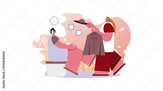 Animated illustration of women helping with personal care and support at home