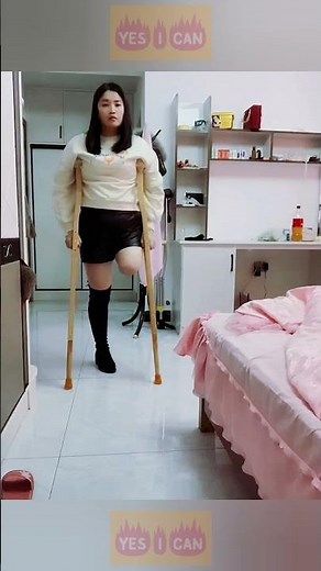 She Uses Wooden Crutches | Amputee Girl | Amputada