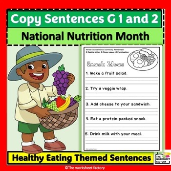 Healthy Eating Habits Copy Sentence Worksheets| Nutrition, Food Groups KG - Gr 2