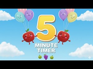 5 Minute Timer with Fun Music | Smiling Fruits and Balloons Background