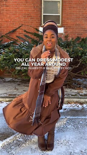 Zahara | Wife + Mom + Content Creator on Instagram: "Layering is your best friend when it comes to biblical modesty in the winter. 💕 You often hear, “I can’t wear a dress because it’s winter,” as the justification for pants or sweatpants once the weather changes. But the reality is, I’m actually warmer in a dress with proper layers than I ever was when I wore pants in the winter. The Bible tells us to adorn ourselves in modest apparel, and that wording matters. It means modesty isn’t just inter