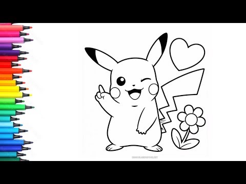 Cute Pikachu with Heart Drawing, Painting, Coloring for Kids & Toddlers | Let's Draw