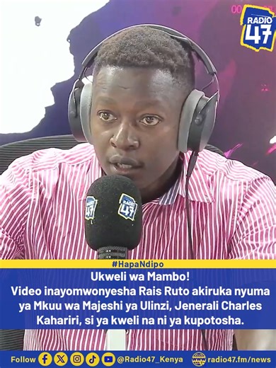 TRUTH CHECK: President William Ruto did not jump or hide behind the Chief of Defence Forces, General Charles Kahariri. The footage linked to last December Jamhuri Day celebrations at Nyayo National Stadium in Nairobi, pupporting President Ruto's reaction as fighter jets flew overhead is fake. The video was generated using AI technology, and the public is advised to ignore it. Watch us live: http://radio47.fm Join WhatsApp channel: https://rb.gy/iwp64y #HapaNdipo