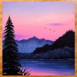 Peaceful Lake Scenery Acrylic Painting Color used : Cobalt Blue, Ivy Green, Brilliant Purple, Lilac, Maize Yellow, Titanium White, Prussian Blue, Powder Blue, Black, Light Blue Violet, Rose Pink #art #artist #artwork #acrylic #painting #eldrawingarts #acrylicpainting #landscapepainting | El Drawing Arts