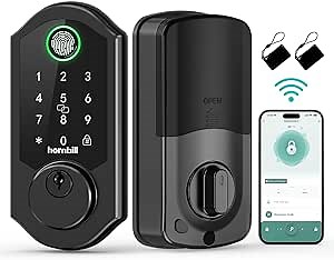 Hornbill Smart Lock WiFi Deadbolt: Keyless Entry Front Door Lock, Alexa Fingerprint Smart Lock, Bluetooth Electronic Deadbolt Keypad, App Remote Control,Auto Lock, Keyfob Key Gateway Sets,Matte Black