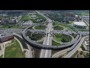 Cloverleaf intersection with circular overpass, aerial view