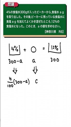 食塩水 一次方程式：神奈川県R6 【全国入試問題解法】
