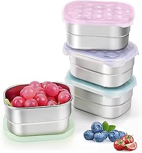 Tanjiae 8oz Small (1 CUP) Stainless Steel Snack Containers for Kids and Toddlers (Ages 1-3) | Easy Open Leak Proof Food Containers with Silicone Lids - Perfect Metal Lunch Box for Daycare and School