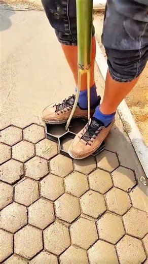 Hexagonal paving process shows accurate construction technique