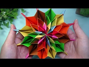 折り紙でくるくる回る万華鏡・花火・花火の形の時ハートの中が多く出ます・１２枚と糊を使います・Origami gift box・Mr coin origami channel１５