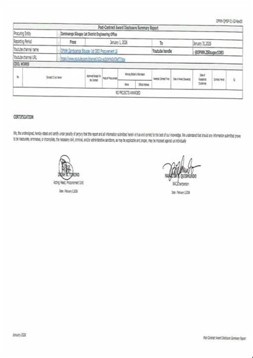 Post-Contract Award Disclosure for DPWH Zamboanga Sibugay 1st DEO- January 2026