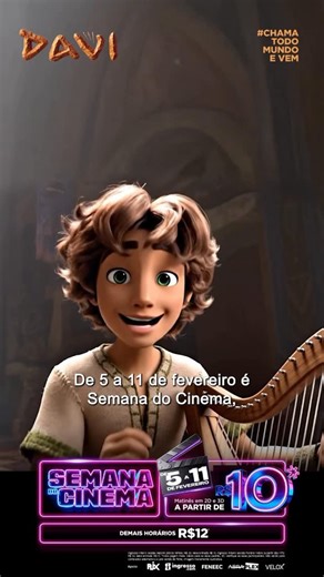 Cine Xtreme Paulo Afonso on Instagram: "🎬 Começa HOJE a Semana do Cinema! E Davi tem um recado especial pra você. Espalhe essa notícia e aproveite a semana promocional no cinema mais próximo de você. Uma animação emocionante que tem surpreendido todas as idades. Davi - Nasce um Rei, HOJE, nos cinemas! 🎟️ Link na bio"