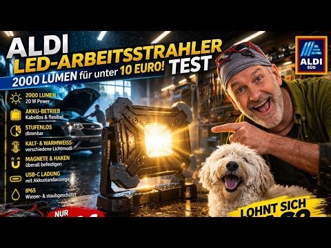 2000 lumens for €9.99?! 😱 Aldi battery-powered spotlight tested ⚡ Magnetic work light! IP65! 20W!
