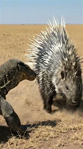 Giant monitor lizard hunting porcupine #viral #wildlife