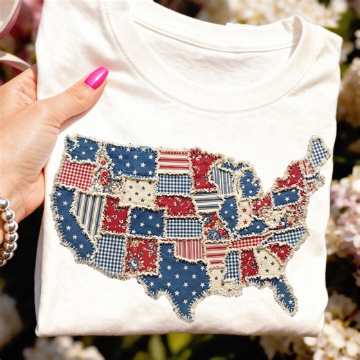Faux Patchwork USA Map Png, Quilted Patriotic Flag Design, Patchwork Quilted Grandmacore Map PNG, Floral Retro Coquette US Map Png - Etsy