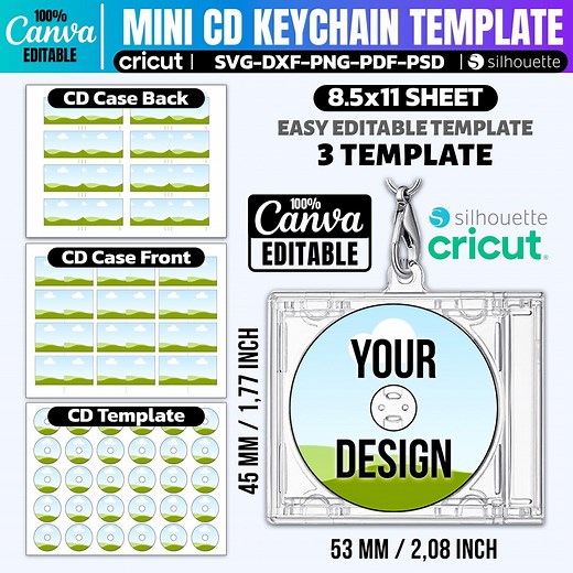 Mini Album CD Keychain Template Canva Editable | CD Case Front & Back | 8.5x11 Inch Printable CD Template | Mini Photo Album Svg Png Pdf - Etsy