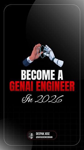 📲 Follow @datasciencebrain #datasciencebrain for Daily Notes 📝, Tips ⚙️ and Interview QA🏆2026 is THE year you become a Gen AI Engineer 🚀 Stop collecting roadmaps. Start building. Here's your complete technical stack to go from zero to production-ready AI engineer: 🐍 Python fundamentals 🔌 API development & integration ✍️ Prompt engineering mastery 🤖 LLM architecture & fine-tuning 📊 Embeddings & semantic search 💾 Vector databases (Pinecone, Chroma, Weaviate) 🧠 RAG systems that actually w