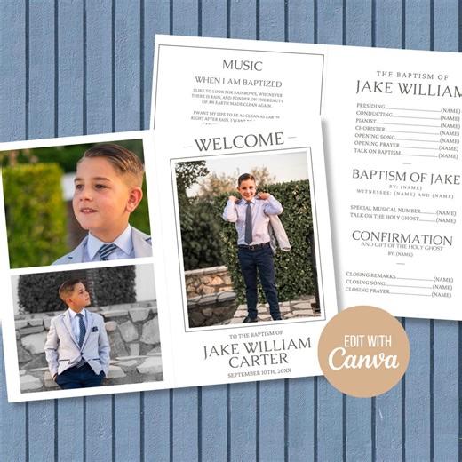 LDS Baptism Program Canva Template, Baptism Program, Great to Be 8, Kids LDS Baptism Program, Neutral Baptism, Boy LDS Baptism Program - Etsy