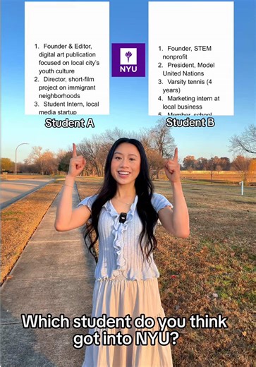 Here’s the biggest mistake students make ⬇️ They think getting into top schools like NYU is about stacking more APs, clubs, and “impressive” titles. But when you look at accepted vs rejected students, the difference is usually something way simpler… The students who get in have a clear direction in their classes and activities. You can tell what they care about just skimming their application. The students who get rejected often did everything right on paper… but nothing connects. If you don’t b