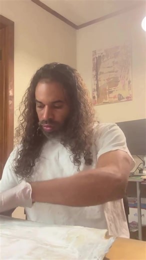 Putting some matte mod podge on a piece of cardboard for a mixed media piece. #artistsoftiktok #mixedmediaart #abstractart #painting #fyppp