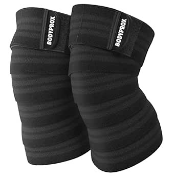 Bodyprox Knee Wrap 2 Pack for Squats, Weightlifting, Powerlifting, Leg Press, and Cross Training, Knee Support for Men and Women