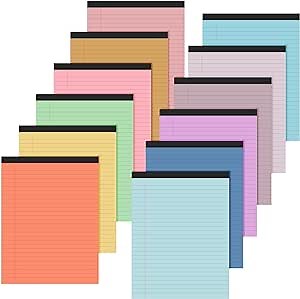 Lincia 12 Pcs Colored Legal Pad Writing Pads 8.5 x 11 Inch Wide Ruled 50 Sheets Per Notepad Micro Perforated Writing Notepad for School, College, Office, Business (Multicolor)