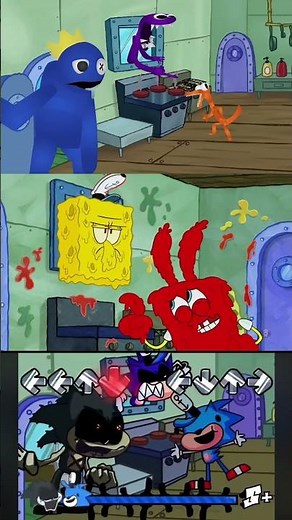 FNF Mr. Krabs Angry but Sonic vs Rainbow Friends - FNF Krusty Karoling Mod