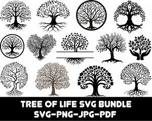 Tree of Life Bundle Design SVG PNG, Tree Silhouette Clipart, Spiritual Home Decor, Family Tree, Cricut, Instant Download - Etsy