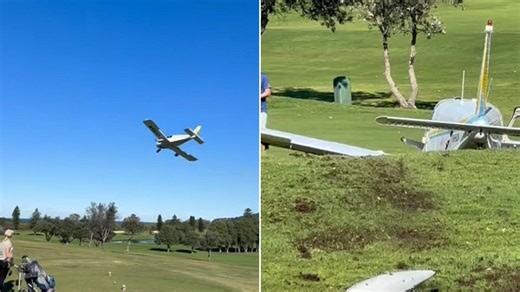 Wild moment light plane crashes to the ground at Mona Vale Golf Course